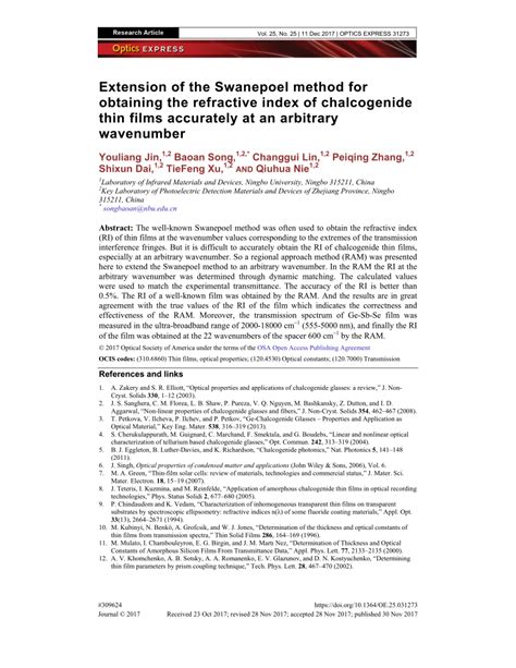 (PDF) Extension of the Swanepoel method for obtaining the refractive ...