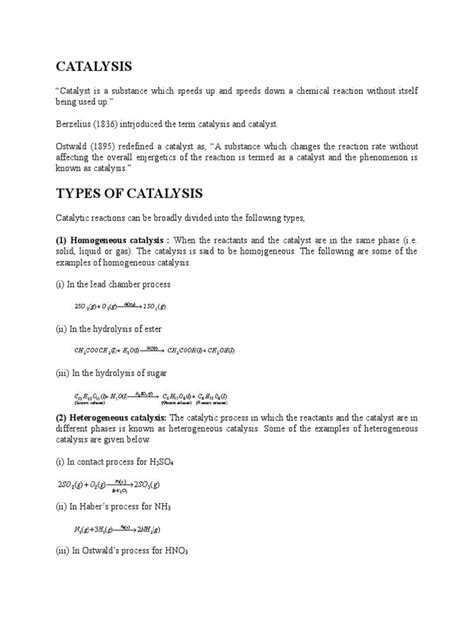 Catalysis: (1) Homogeneous Catalysis: When The Reactants and The Catalyst Are in The Same Phase ...