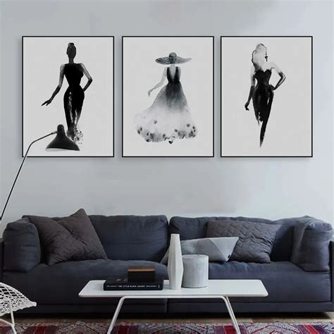 Modern Nordic Black White Fashion Model Large Canvas Art Print Poster Wall Picture Painting ...