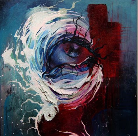 This sad eye seems to have roots for eyelashes in this abstract painting by Shann Larsson ...