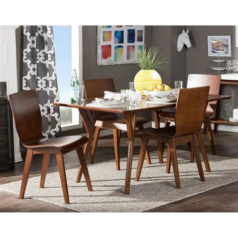 Baxton Studio Elsa Dark walnut Dining Set with Rectangular Dining (29 ...