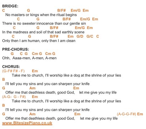 TAKE ME TO CHURCH – HOZIER PIANO CHORDS & Lyrics – Bitesize Piano