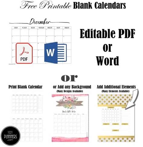 Free Blank Calendar Templates | Word, Excel, PDF for any month