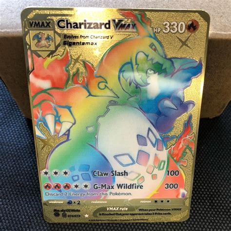 Gold Rainbow Charizard Vmax Pokemon carte or métal carte | Etsy