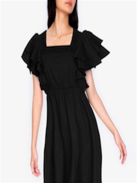 Buy ZALORA BASICS Black Layered Sleeve Square Neck Dress - Dresses for Women 16781386 | Myntra