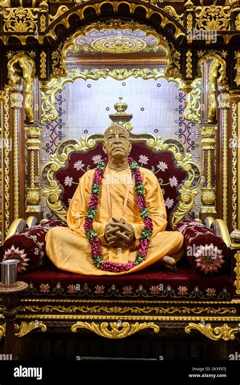 A fibre glass statue of A. C. Bhaktivedanta Swami Prabhupada, founder ...