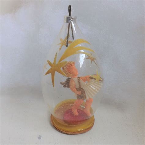 Vintage Christmas glass diorama ornament West Germany plastic angel ...