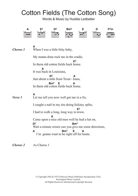 Cotton Fields (The Cotton Song) by The Beach Boys - Guitar Chords/Lyrics - Guitar Instructor