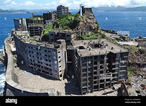 A drone photo shows Hashima Island (Gunkanjima / Battleship Island) in ...