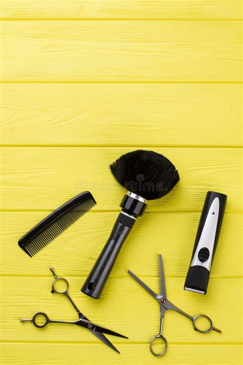 Hairdresser Tools on Wooden Background. Stock Photo - Image of black, female: 164858988