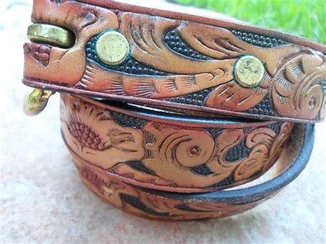 Western Cowhide Leather Belt Hand carved and Tooled