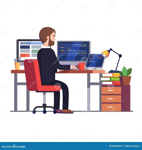 Professional Programmer Engineer Writing Code Stock Vector ...