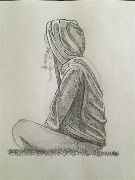 Sad Girl Sitting Down Drawing - Rectangle Circle