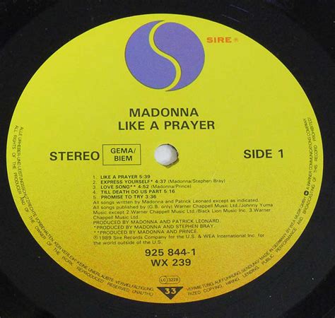 MADONNA Like a Prayer 80's Pop Album Cover Photos & Detailed Description 12" LP Vinyl Record # ...