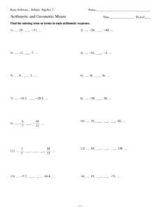 Arithmetic and Geometric Means Worksheet for 9th - 11th Grade | Lesson ...