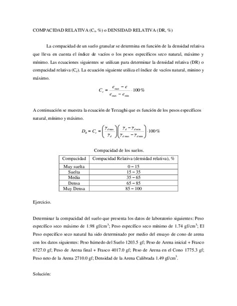 (PDF) COMPACIDAD RELATIVA (Cr, %) o DENSIDAD RELATIVA (DR | Max ...