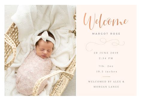 Modern Birth Announcement for Girls 5x7 Photo Card Baby | Etsy | Modern birth announcement ...