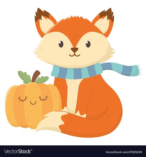 Cute fox with scarf and pumpkin autumn Royalty Free Vector