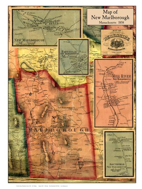 New Marlborough Poster Map, 1858 Berkshire Co. MA - OLD MAPS