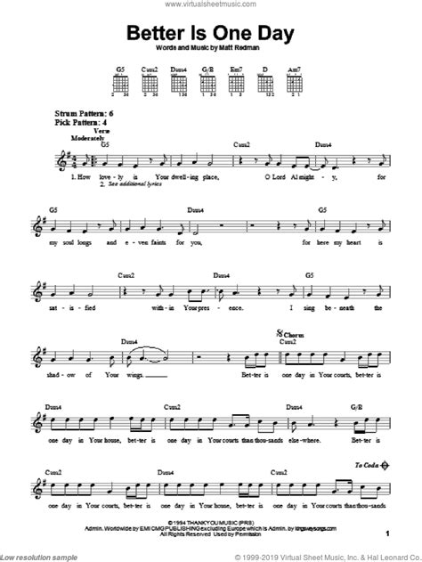 Better Is One Day sheet music for guitar solo (chords) (PDF)