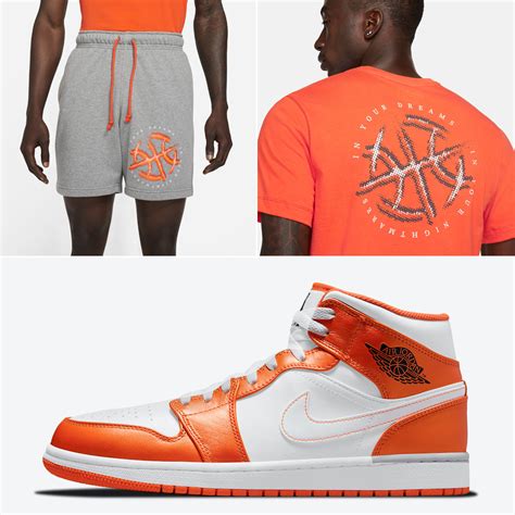 Air Jordan 1 Mid Electro Orange Shirts Hats Clothing Outfits