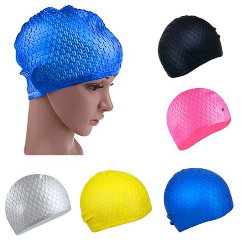 Women Waterproof Silicone Diving Swimming Cap Long Hair Protection Ear Cup Swim Caps Hat Swim ...