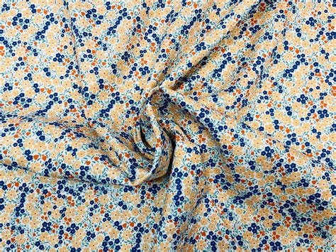 Blue and Orange Floral Fabric by Fabric Finders