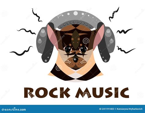 Vector Image of a Dog with Headphones that Listens To Music Stock ...