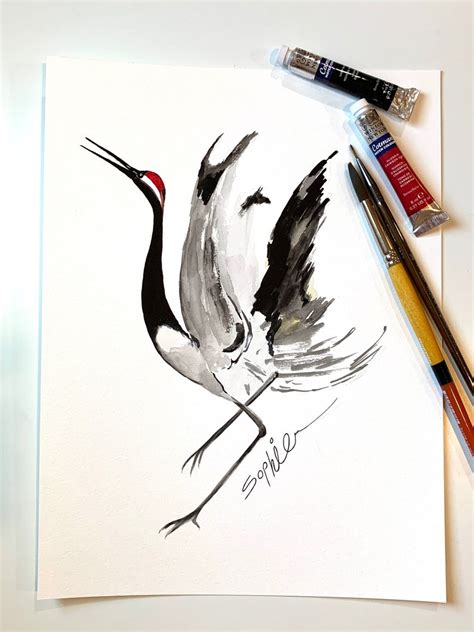 Original Watercolor Painting Crane Bird Artwork - Etsy