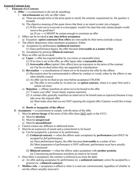 Contracts Outline - General Contract Law I. Elements of a Contract A ...