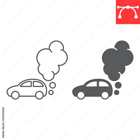 Car pollution line and glyph icon, climate change and ecology, Car ...