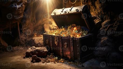 Pirates treasure chest in cave. Generative Ai 28245120 Stock Photo at Vecteezy