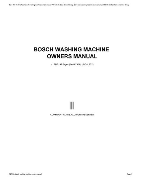 Bosch washing machine owners manual by i9459 - Issuu