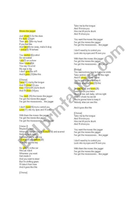 Moves like jagger Song - ESL worksheet by Maricenia