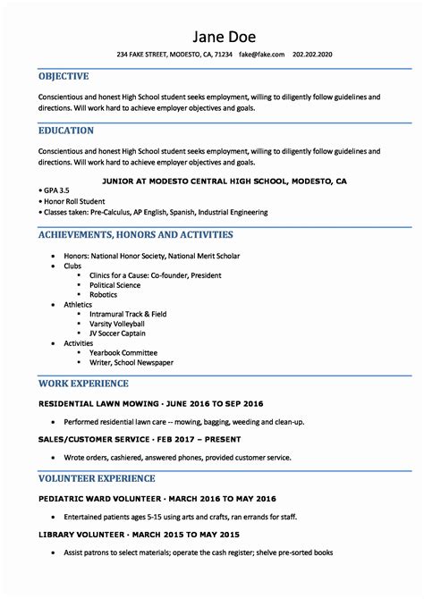 High School Job Resume Luxury High School 3 Resume format | Student resume template, High school ...