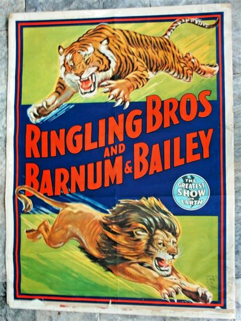 Authentic 45 Ringling Bros and Barnum & Bailey Circus Poster CHARGING LION TIGER | eBay