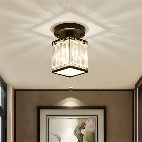 Square Small Foyer Flush Mount Simple Crystal 1 Bulb Black Semi Flush ...