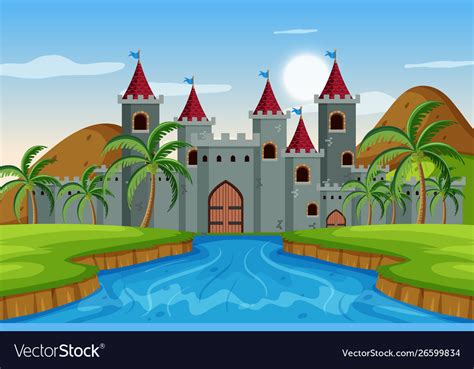 An outdoor scene with castle Royalty Free Vector Image