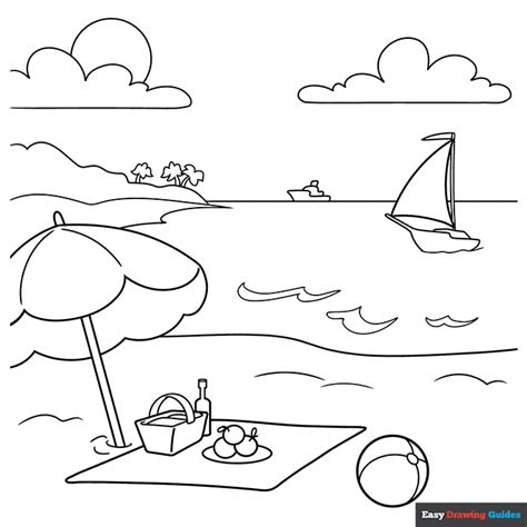 Summery Scenery Coloring Page | Easy Drawing Guides