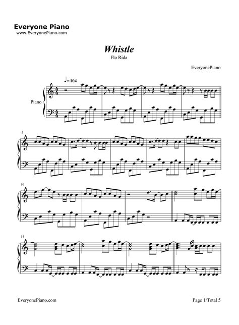 Whistle-Flo Rida-钢琴谱文件（五线谱、双手简谱、数字谱、Midi、PDF）免费下载