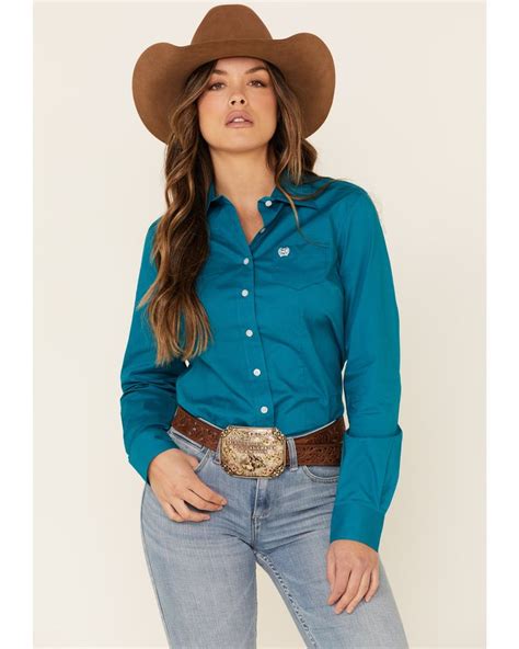 Cinch Women's Teal Solid Button Front Long Sleeve Western Shirt , Teal in 2021 | Western shirts ...