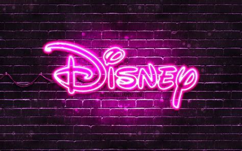 Download wallpapers Disney purple logo, 4k, purple brickwall, Disney ...