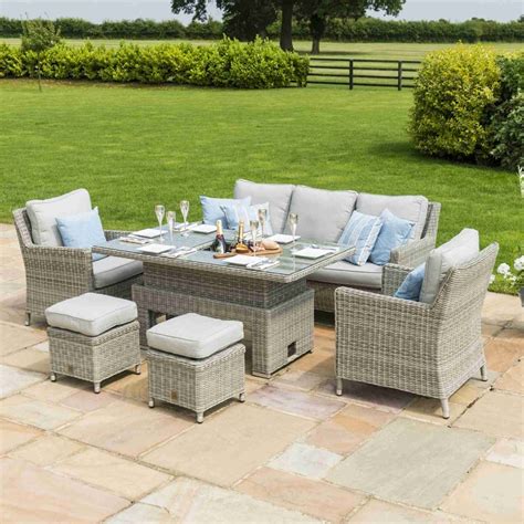 Maze Rattan Oxford Sofa Dining Set With Ice Bucket And Rising Table | Garden Street