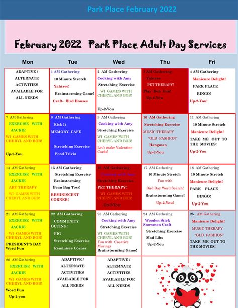 Monthly Calendar - Park Place Adult Day ServicesSupervised Day Care and Caregiver Respite