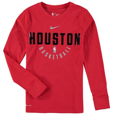 Nike Houston Rockets Youth Red Elite Performance Practice Long Sleeve T ...