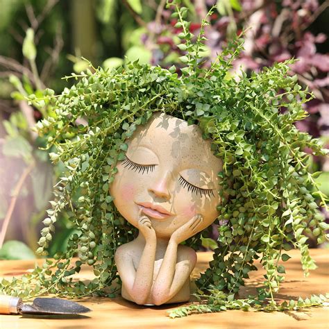 HUNTHAWK Face Planters Pots Unique Face Flower Pot For Indoor Outdoor Plants Resin Head Planter ...
