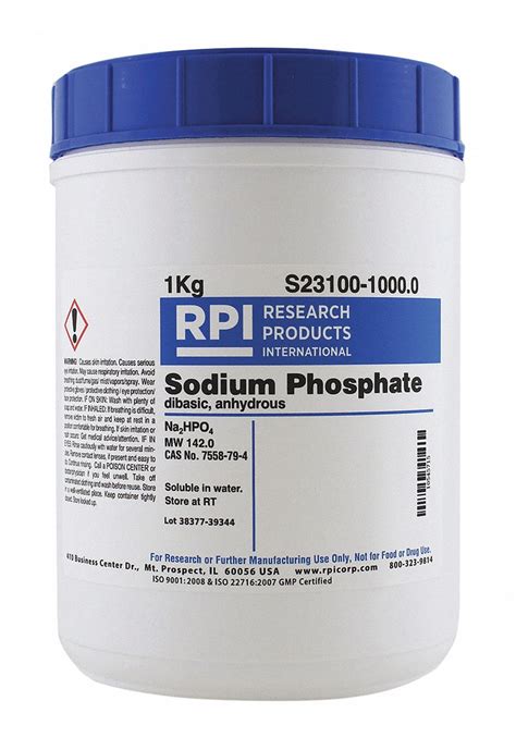 RPI Sodium Phosphate Dibasic Anhydrous,500g - 30UA52|S23100-500.0 - Grainger