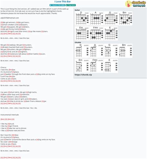 Chord: I Love This Bar - tab, song lyric, sheet, guitar, ukulele | chords.vip