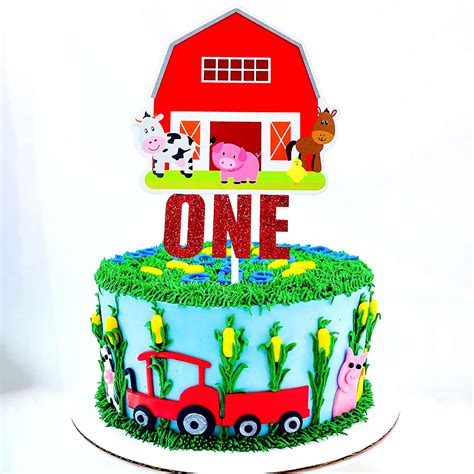 Buy Glitter Farm Animals First Birthday Cake Topper Farm Animals Cake ...