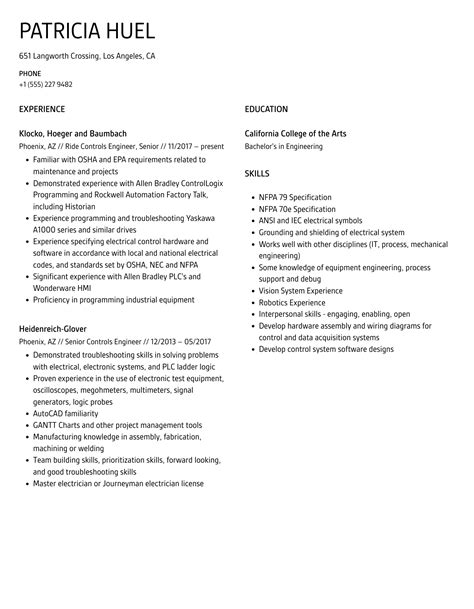 Controls Engineer Resume Samples | Velvet Jobs